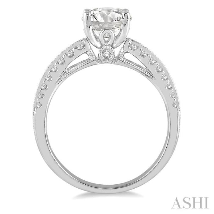 1/2 ctw Twin Row Milgrain Divide Round Cut Diamond Semi-Mount Engagement Ring in 14K White Gold