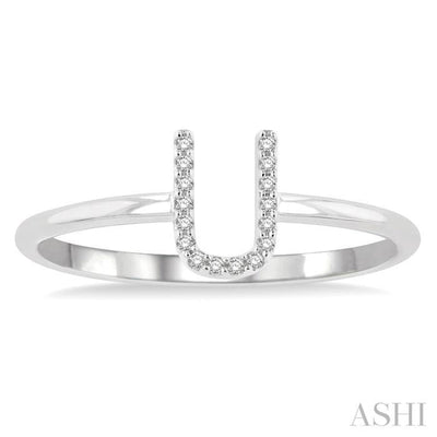 1/20 Ctw Initial 'U' Round Cut Diamond Fashion Ring in 10K White Gold
