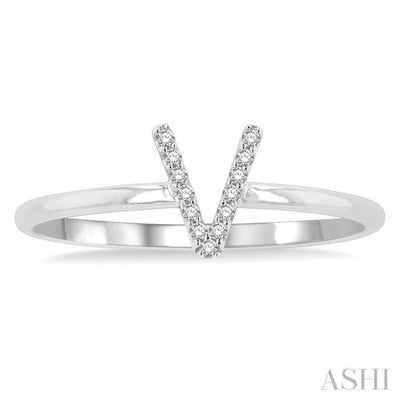 1/20 Ctw Initial 'V' Round Cut Diamond Fashion Ring in 10K White Gold