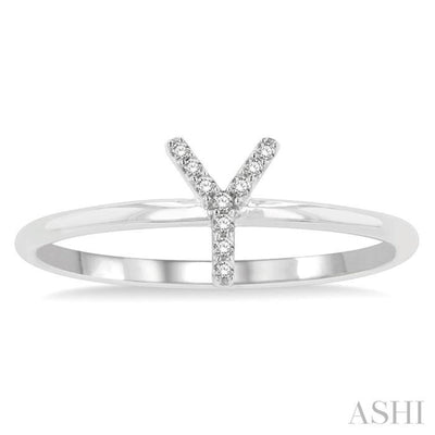 1/20 Ctw Initial 'Y' Round Cut Diamond Fashion Ring in 10K White Gold
