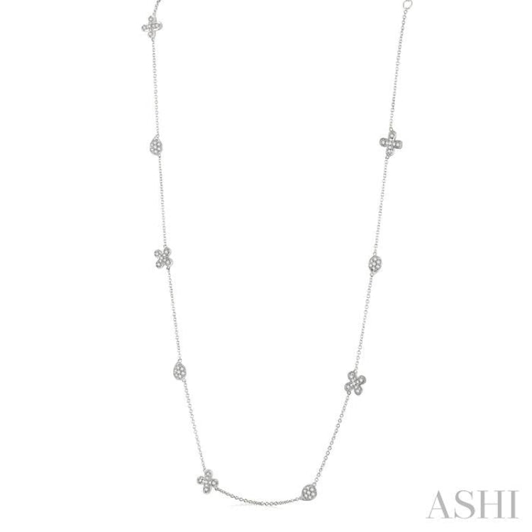 5/8 ctw Floral and Pear Shape Round Cut Diamond Station Necklace in 14K White Gold