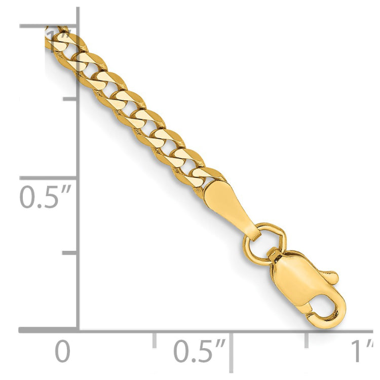 14K 9 inch 2.3mm Flat Beveled Curb with Lobster Clasp Anklet