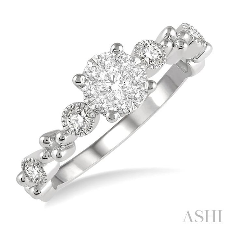 3/8 Ctw Round Shape Accentuated Shank Lovebright Diamond Cluster Ring in 14K White Gold