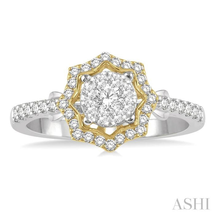 1/2 ctw Star Shape Lovebright Round Cut Diamond Ring in 14K White and Yellow Gold
