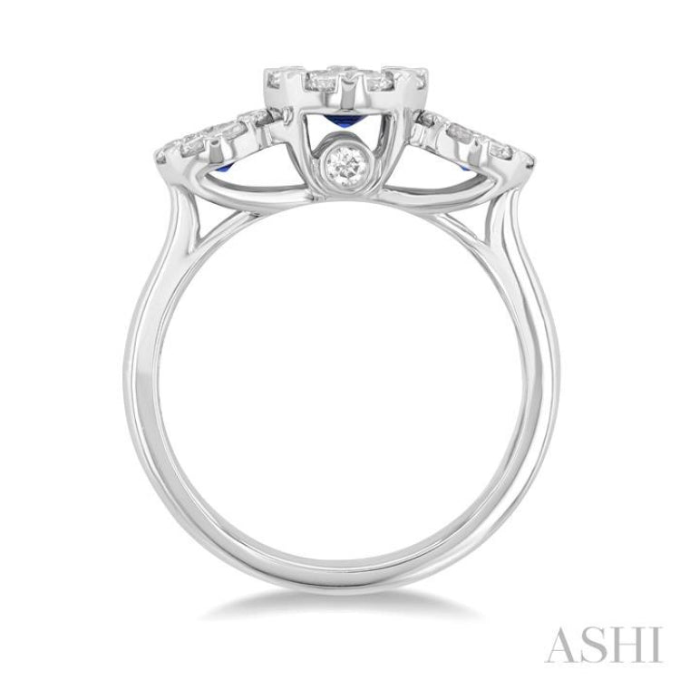 5/8 ctw Lovebright Past, Present and Future 3.80 & 3.00MM Sapphire and Round Cut Diamond Precious Ring in 14K White Gold