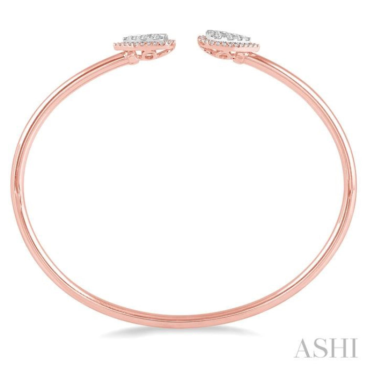 5/8 Ctw Pear Shape Lovebright Open Cuff Diamond Bangle in 14K Rose and White Gold