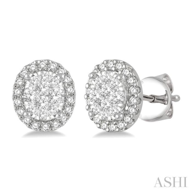 1/3 Ctw Oval Shape Lovebright Round Cut Diamond Stud Earrings in 14K White Gold