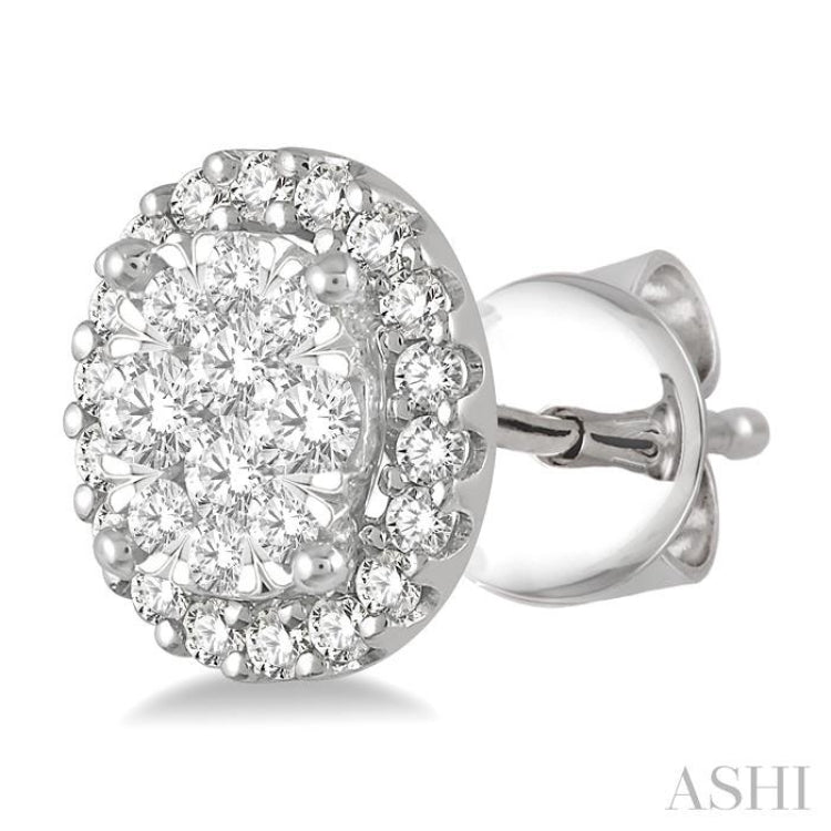 1/3 Ctw Oval Shape Lovebright Round Cut Diamond Stud Earrings in 14K White Gold