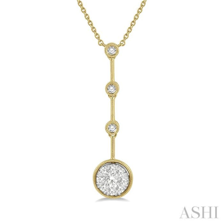 5/8 ctw Circular Mount & Bar Extension Round Cut Diamond Lovebright Necklace in 14K Yellow and White Gold