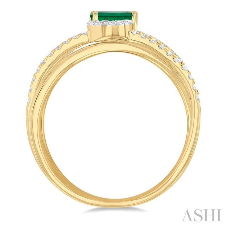 5X3MM Emerald and 1/4 ctw Single Cut Diamond Double Crisscross Lovebright Precious Ring in 10K Yellow and White Gold