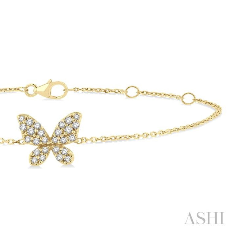 1/6 ctw Petite Butterfly Round Cut Diamond Fashion Bracelet in 10K Yellow Gold
