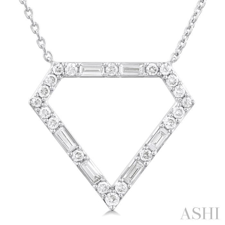 1/3 ctw Geometric Fusion Baguette and Round Cut Diamond Fashion Necklace in 10K White Gold