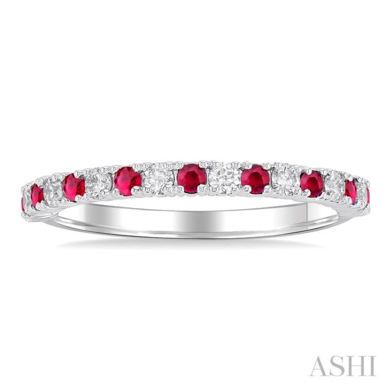 1/4 ctw Petite 1.80 MM Ruby and Round Cut Diamond Precious Stack Band in 10K White Gold
