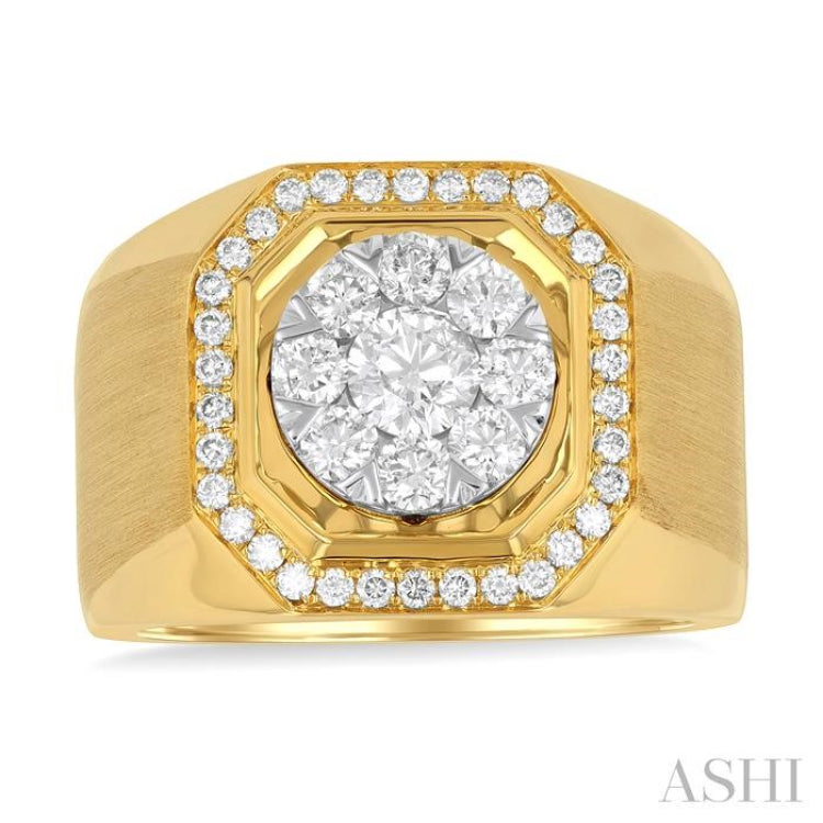 1 3/8 ctw Octagonal Shape Lovebright Round Cut Diamond Men's Ring in 14K Yellow and White Gold