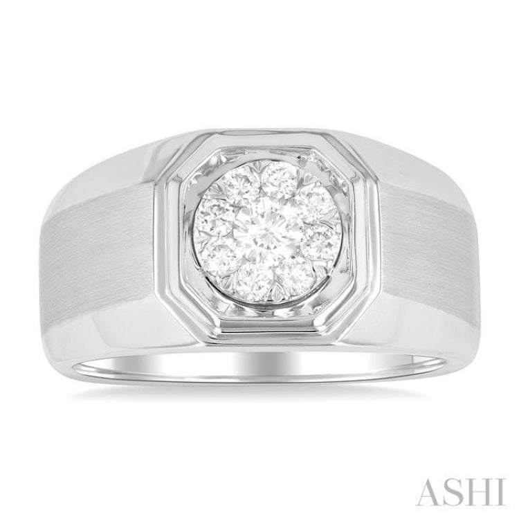 1/2 ctw Octagonal Shape Lovebright Round Cut Diamond Men's Ring in 14K White Gold