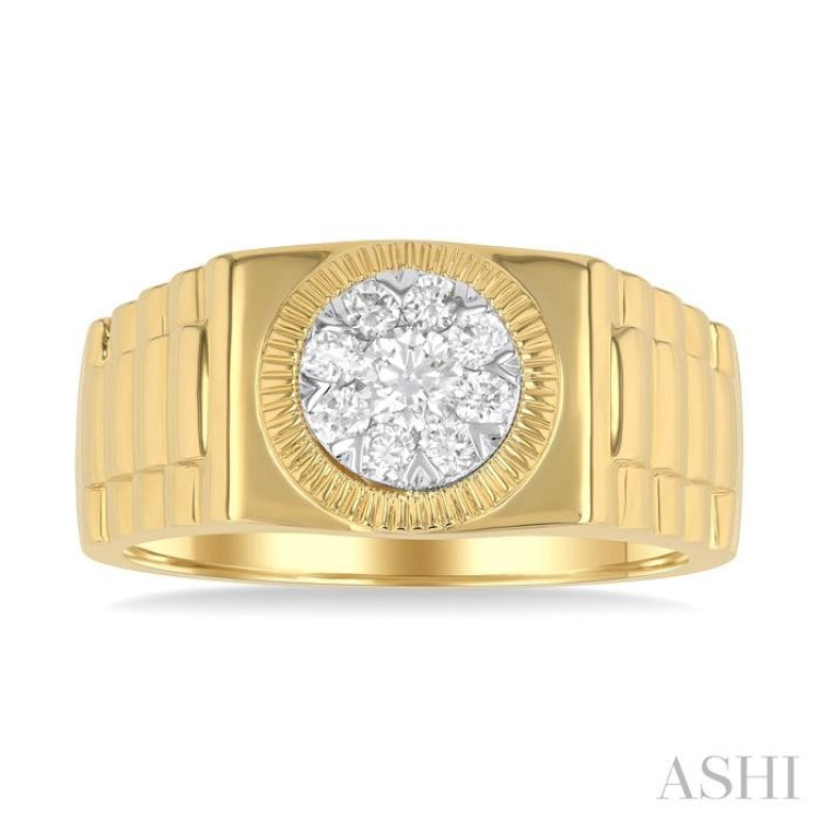1/2 ctw Flat Top Lovebright Round Cut Diamond Men's Ring in 14K Yellow and White Gold