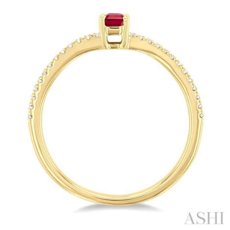 1/10 ctw Petite 5x3 MM Emerald Cut Ruby and Round Cut Diamond Precious Fashion Ring in 10K Yellow Gold