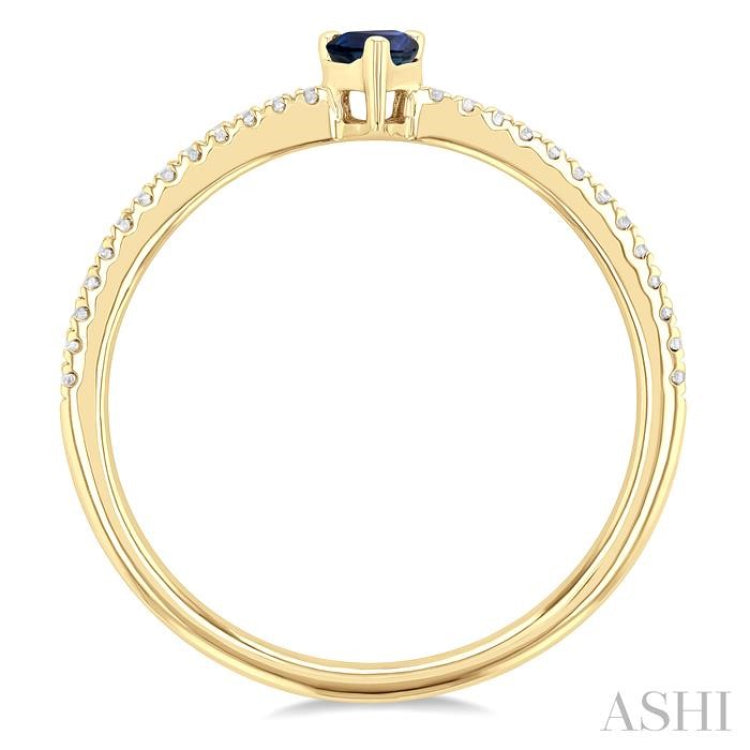 1/10 ctw Petite 5x3 MM Pear Cut Sapphire and Round Cut Diamond Precious Fashion Ring in 10K Yellow Gold