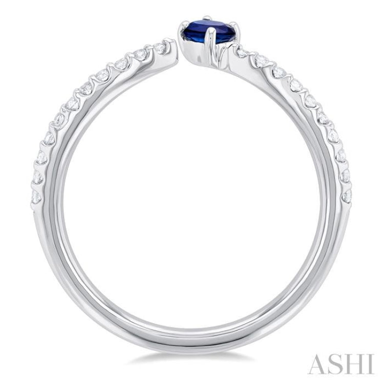 1/10 ctw Petite 4X3 MM Oval Cut Sapphire and Round Cut Diamond Precious Fashion Ring in 10K White Gold
