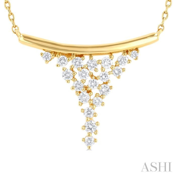 1/4 ctw Curved Bar Scatter Round Cut Diamond Fashion Necklace in 10K Yellow Gold