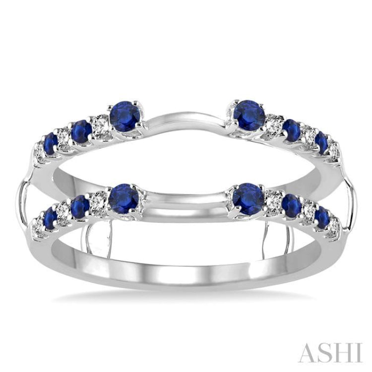 1/5 ctw Round Cut Diamond and 2MM & 1.5MM Sapphire Precious Insert Ring in 14K White Gold