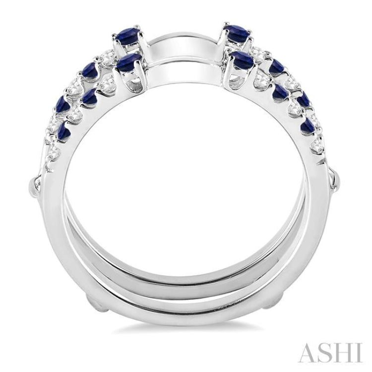 1/5 ctw Round Cut Diamond and 2MM & 1.5MM Sapphire Precious Insert Ring in 14K White Gold