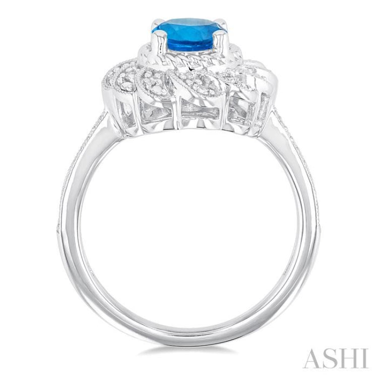 1/20 ctw Oval Cut 8X6 MM Blue Topaz and Round Cut Diamond Semi Precious Ring in Sterling Silver