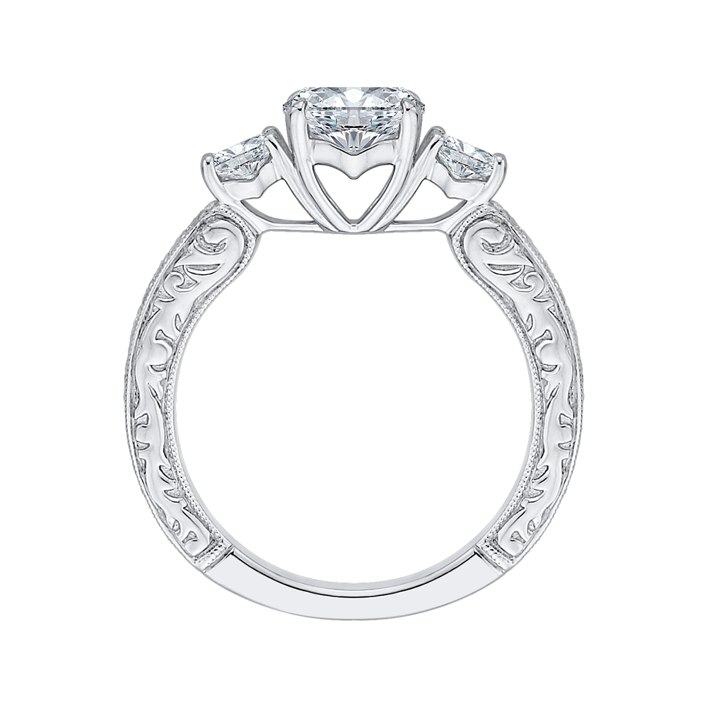 Round Diamond Three-Stone Engagement Ring in 14K White Gold (Semi-Mount)
