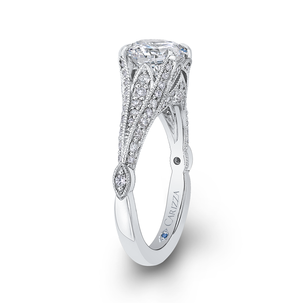 Diamond Vintage Engagement Ring in 14K White Gold (Semi-Mount)