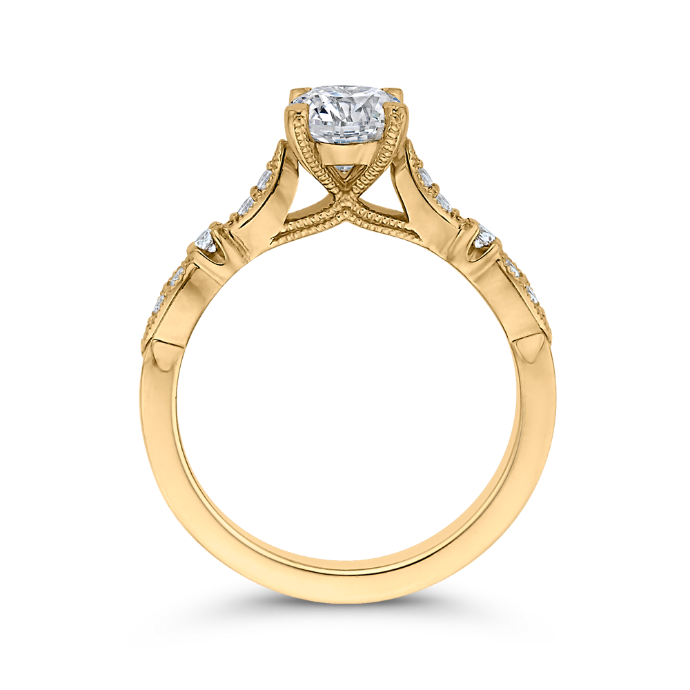 Round Diamond Vintage Engagement Ring in 14K Yellow Gold (Semi-Mount)