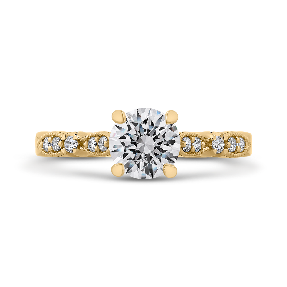 Round Diamond Vintage Engagement Ring in 14K Yellow Gold (Semi-Mount)