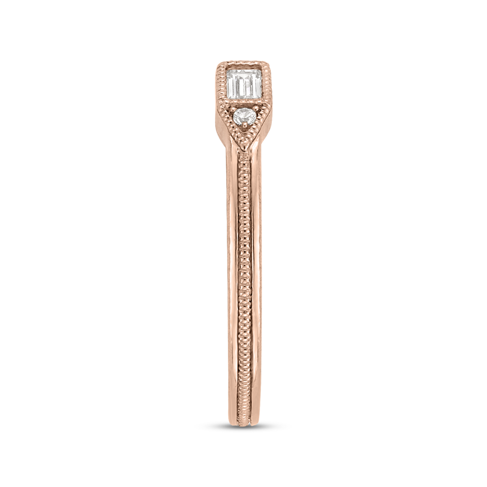 Round and Baguette Cut Diamond Wedding Band in 14K Rose Gold