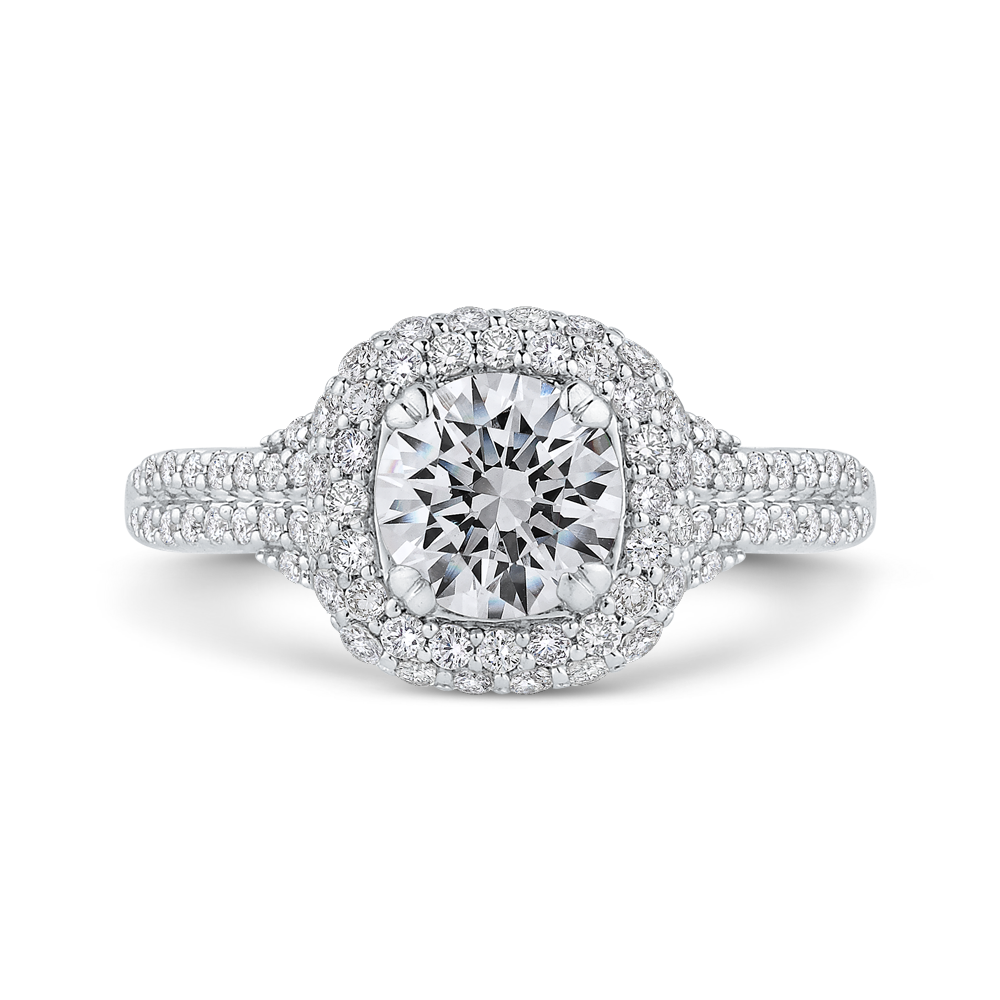 Round Diamond Halo Engagement Ring in 14K White Gold (Semi-Mount)