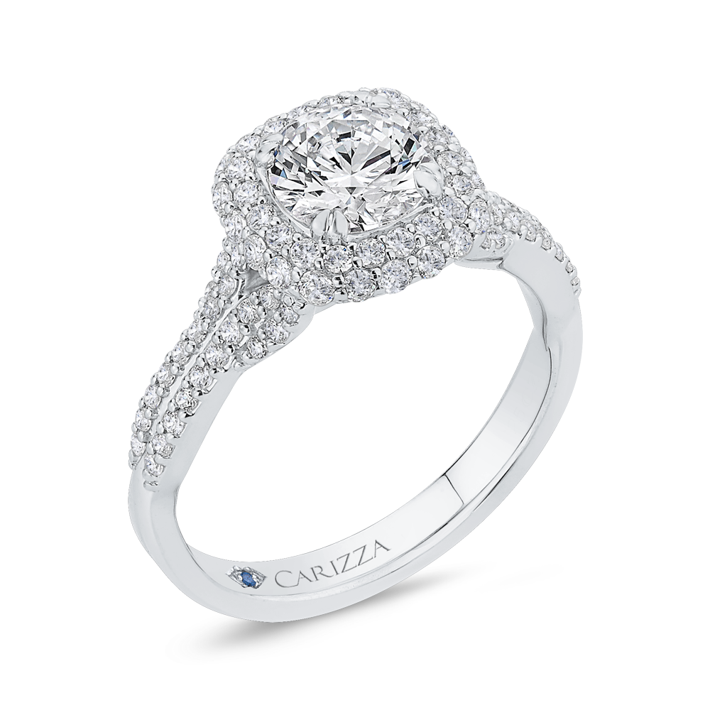 Round Diamond Halo Engagement Ring in 14K White Gold (Semi-Mount)