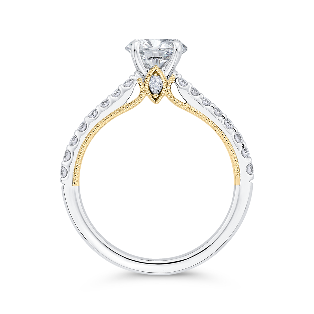 14K Two-Tone Gold Round Diamond Engagement Ring (Semi-Mount)