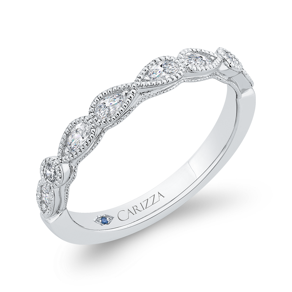 Pear Cut Round Diamond Half-Eternity Wedding Band in 14K White Gold