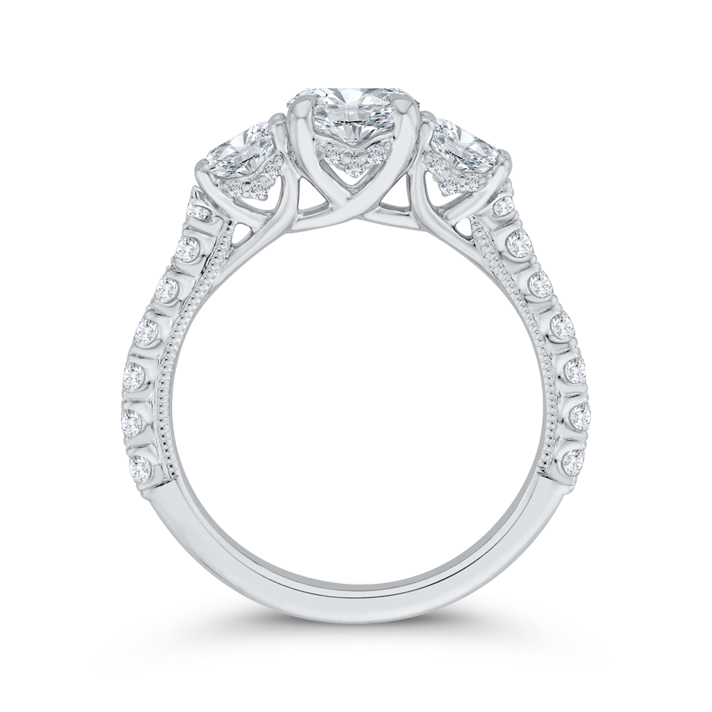 Round Diamond Three-Stone Plus Engagement Ring with Round Shank in 14K White Gold (Semi-Mount)
