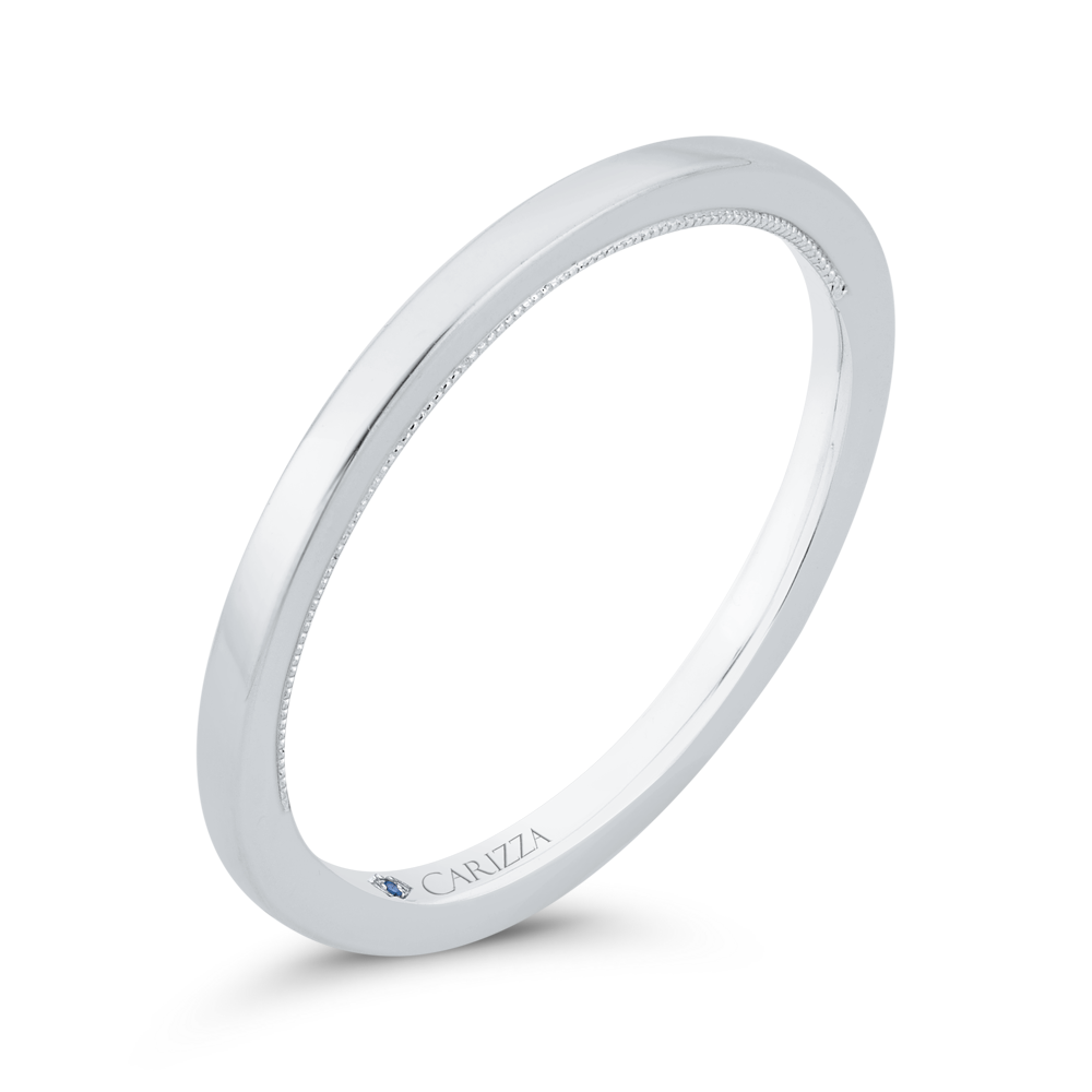 Plain Wedding Band with Milgrain 14K White Gold