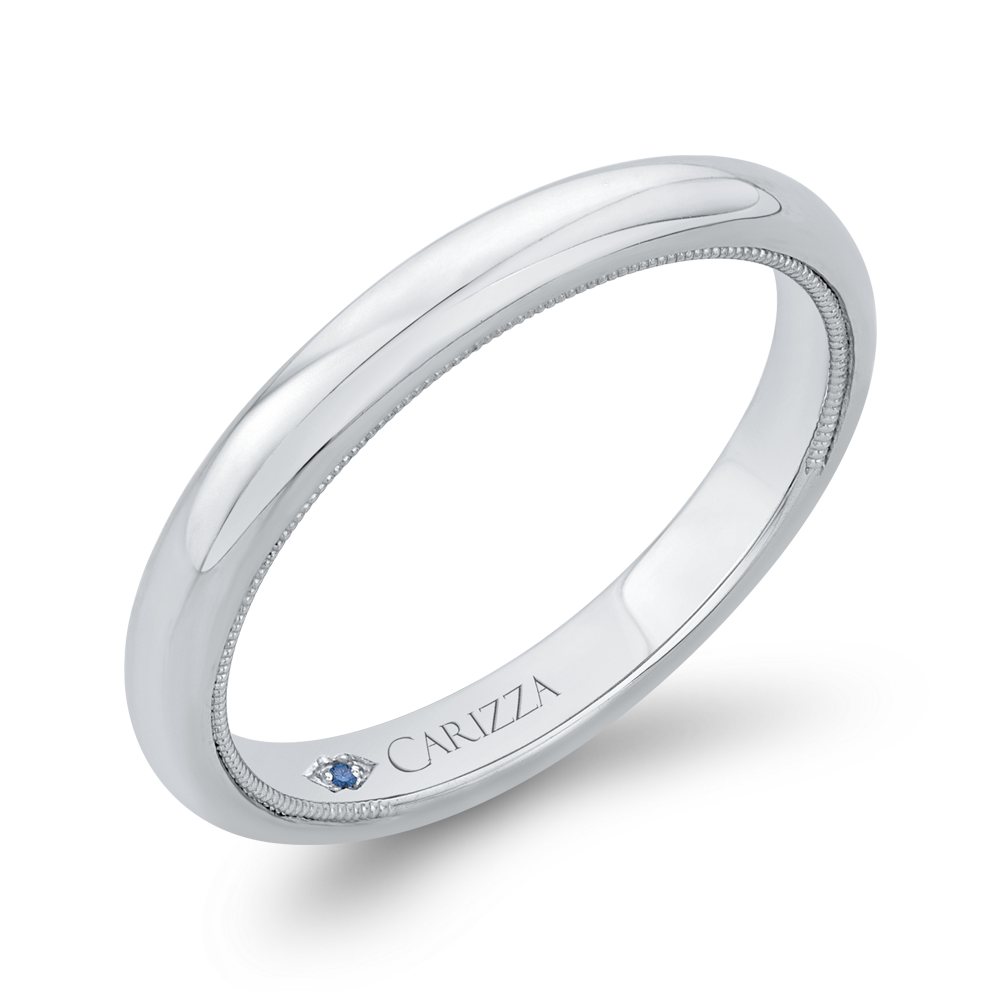 Plain Wedding Band with Milgrain 14K White Gold