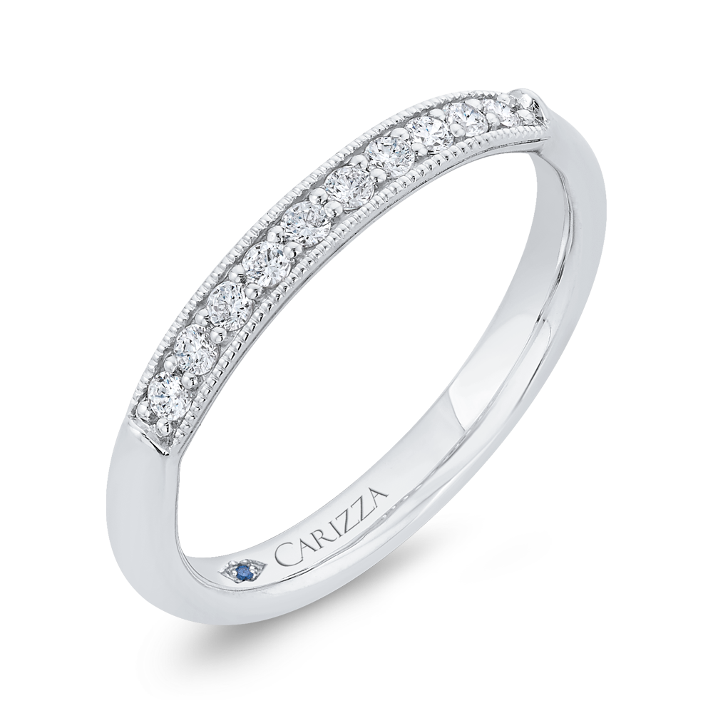 Diamond Wedding Band with Milgrain 14K White Gold