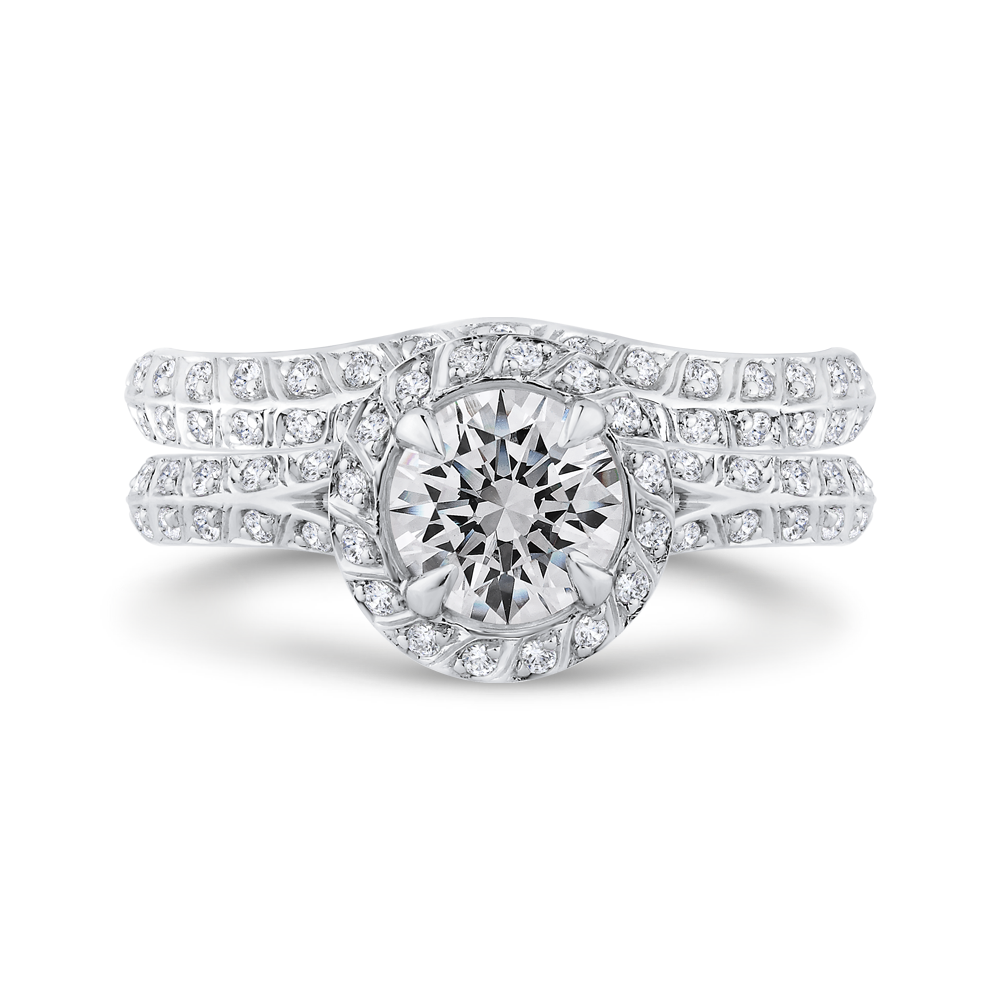 Split Shank Round Diamond Double Row Engagement Ring in 14K White Gold (Semi-Mount)