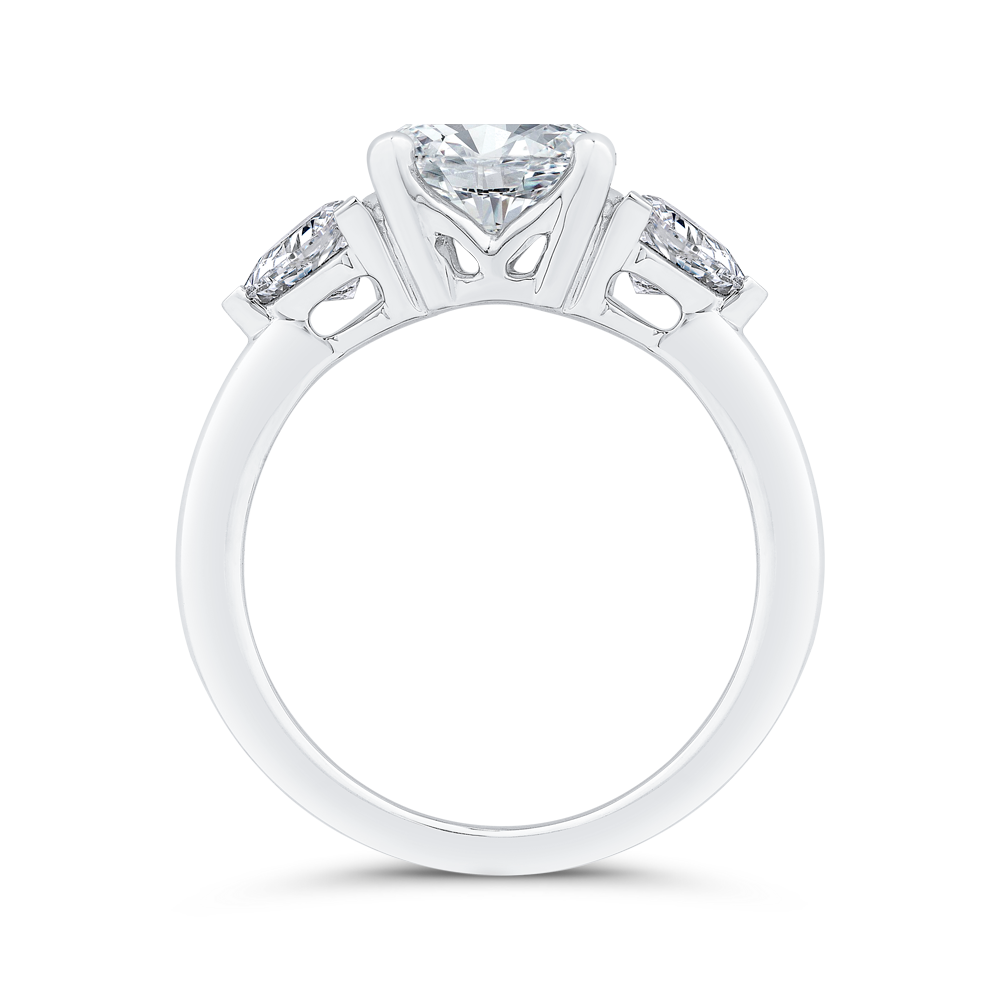 14K White Gold Three Stone Engagement Ring Trillion sides Diamond (Semi-Mount)