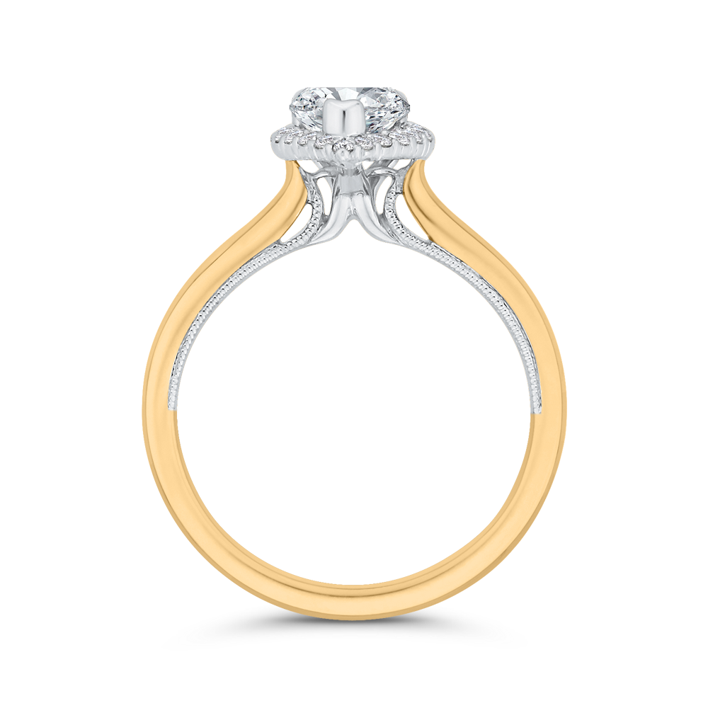 14K Two-Tone Gold Pear Diamond Halo Engagement Ring (Semi-Mount)