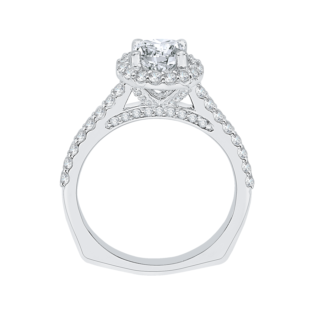 Emerald Cut Diamond Halo Engagement Ring In 14K White Gold (Semi-Mount)