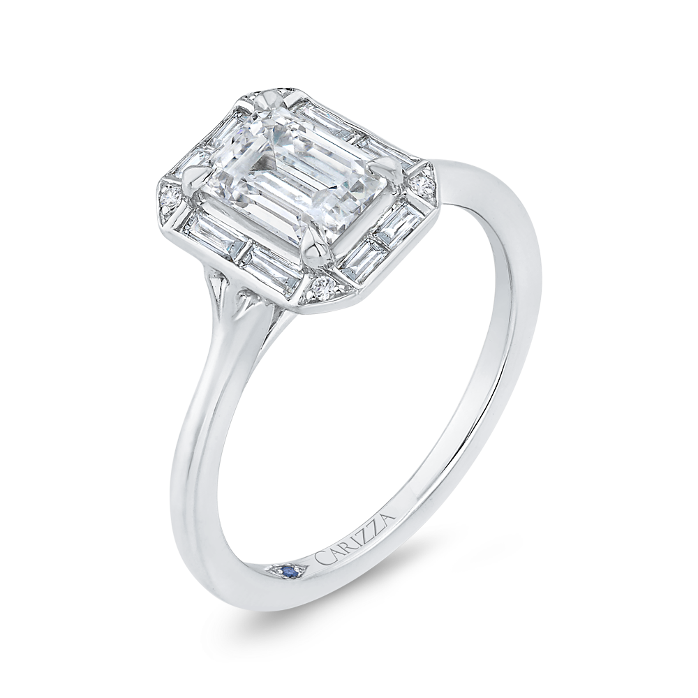 Emerald Cut Diamond Engagement Ring with Round Shank in 14K White Gold (Semi-Mount)