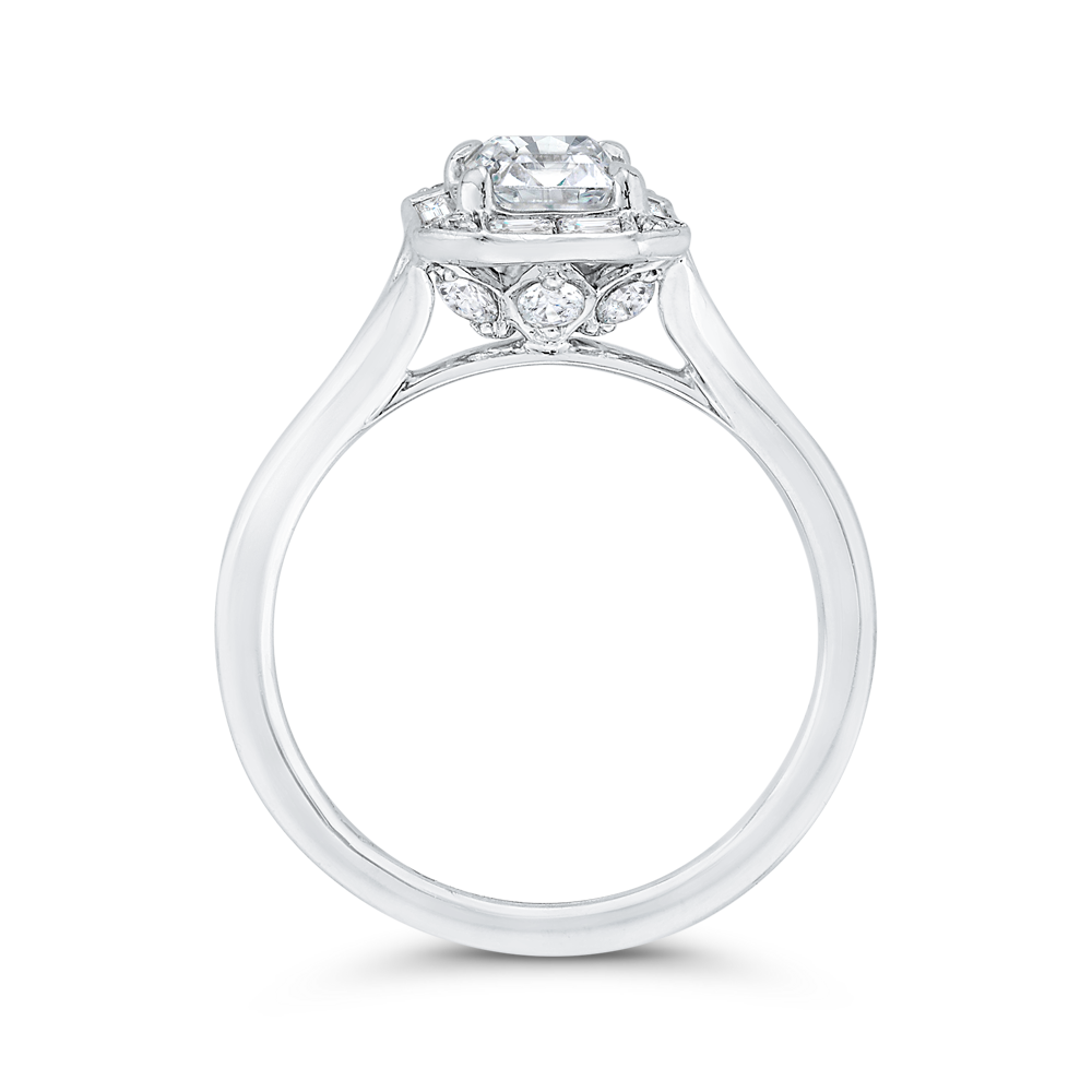 Emerald Cut Diamond Engagement Ring with Round Shank in 14K White Gold (Semi-Mount)