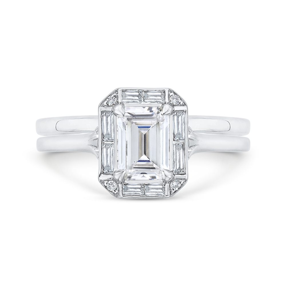 Emerald Cut Diamond Engagement Ring with Round Shank in 14K White Gold (Semi-Mount)