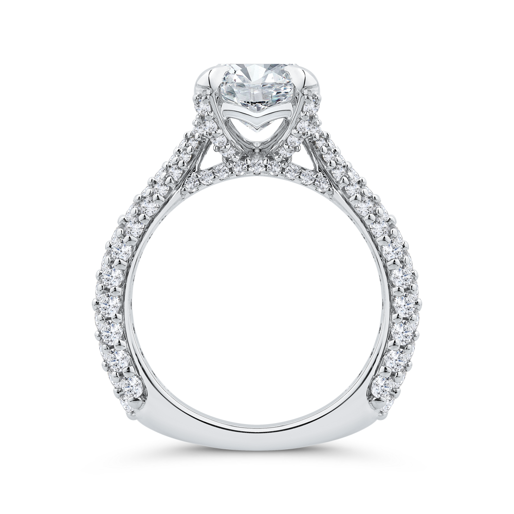 14K White Gold Three Row Emerald Diamond Engagement Ring (Semi-Mount)