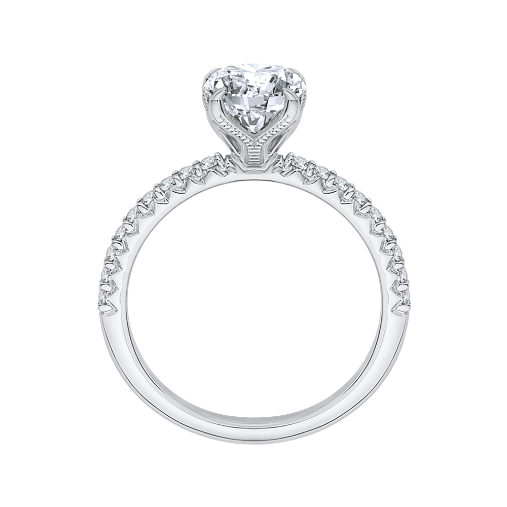 14K White Gold Oval Diamond Floral Engagement Ring (Semi-Mount)