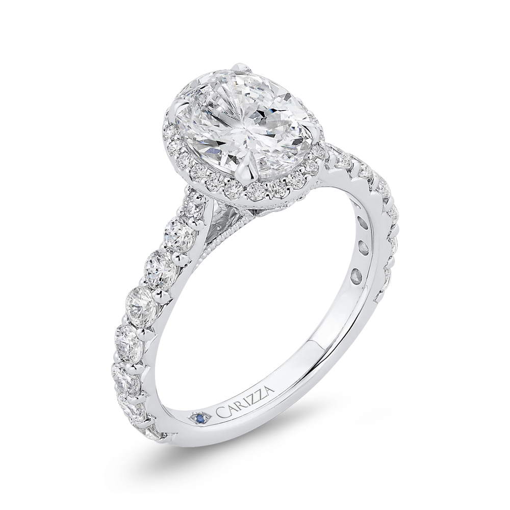 Oval Cut Diamond Halo Engagement Ring in 14K White Gold (Semi-Mount)